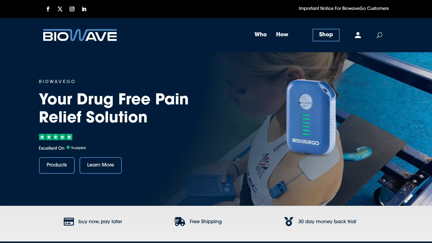 BioWaveGO homepage: Your Drug Free Pain Relief Solution