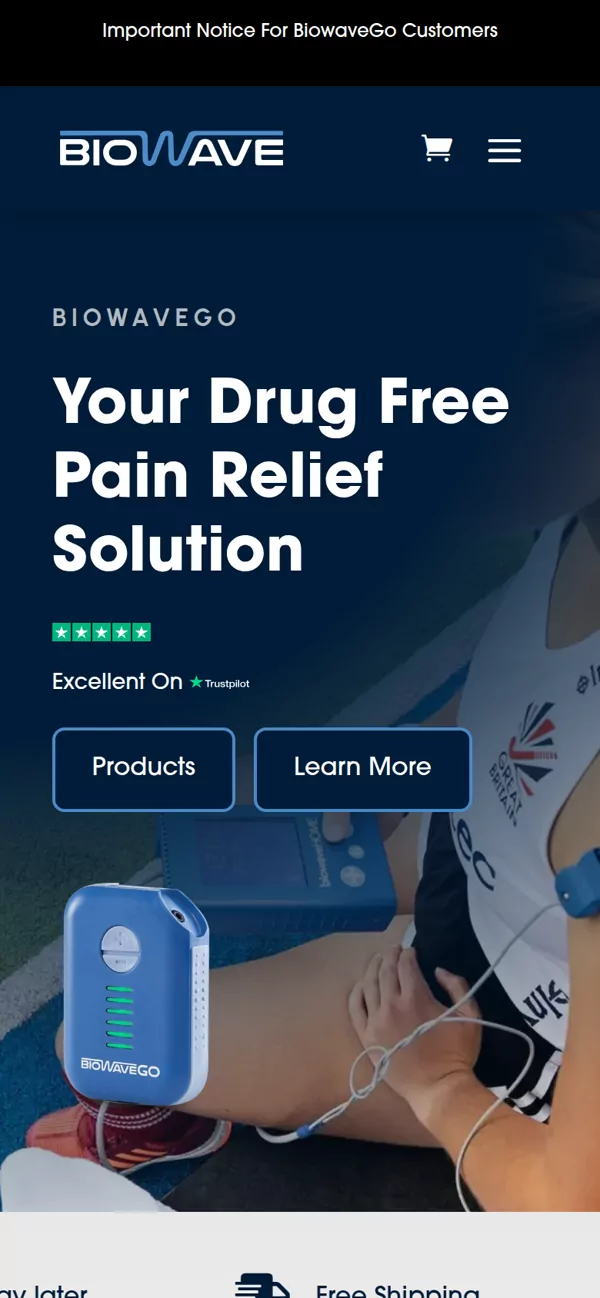 BioWaveGO homepage on a phone