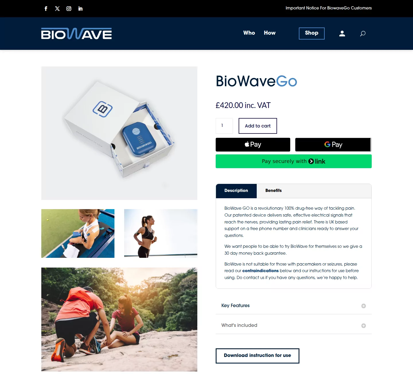 The BioWaveGO product page