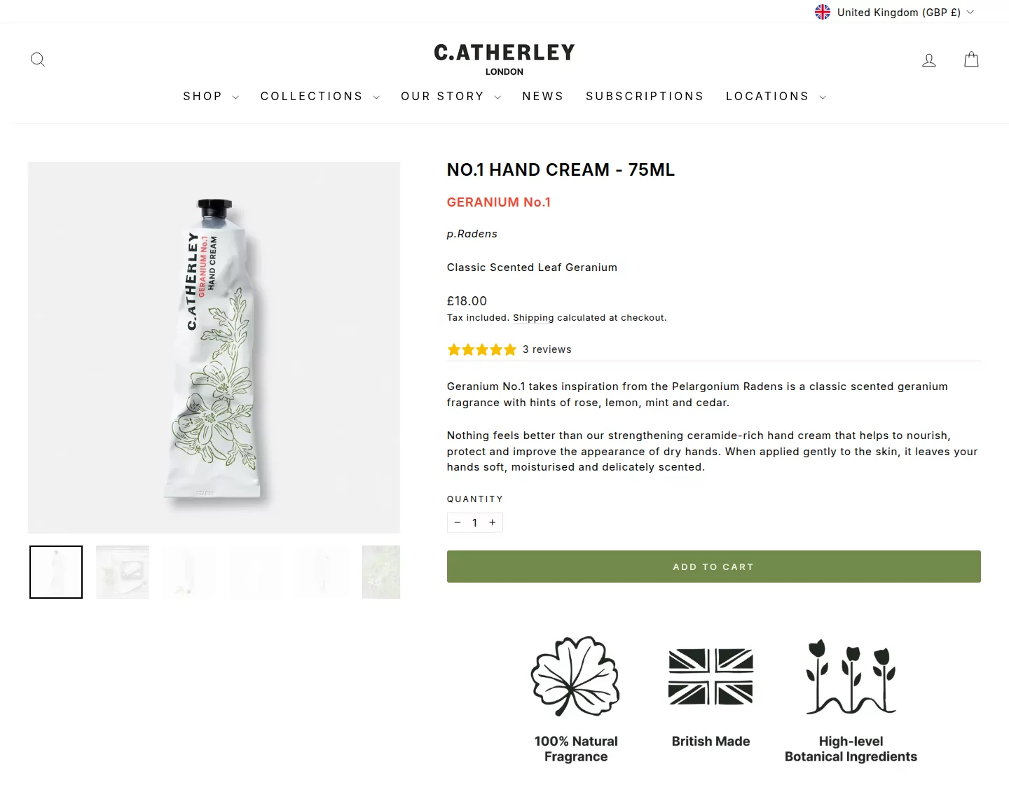 Product page for the No.1 hand cream