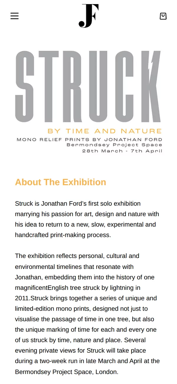 The Struck exhibition page on a phone