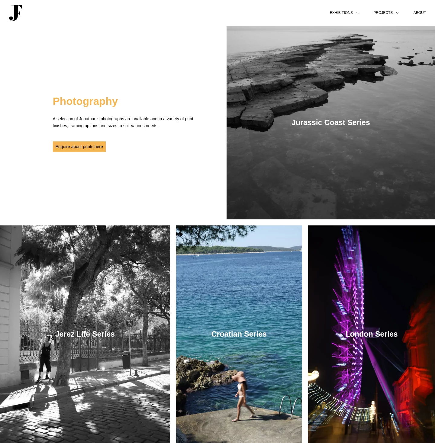 Photography page with the Jurassic Coast, Jerez, Croatia and London series