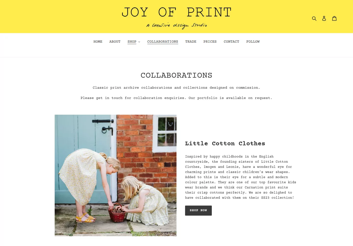 Collaborations page featuring Little Cotton Clothes